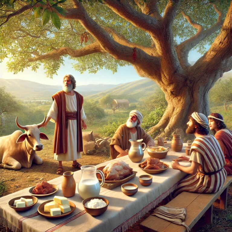   2 And he lift up his eyes and looked, and, lo, three men stood by him: and when he saw [them], he ran to meet them from the tent door, and bowed himself toward the ground,