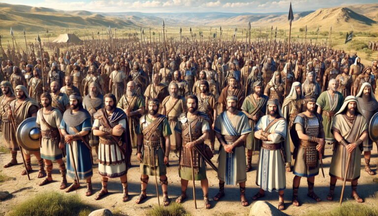 26,000 fighting men of the tribe of Asher stand in formation by family order on the ancient land of Israel.