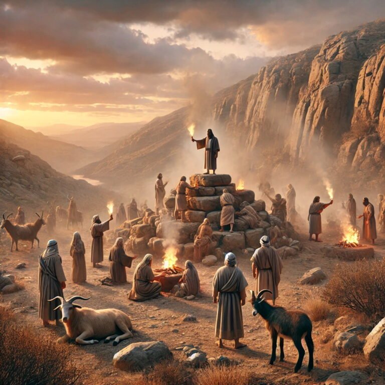 People offering incense on high places in ancient Biblical times, with smoke rising over stone altars.