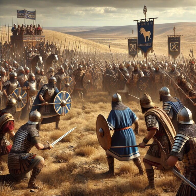 Two ancient kings, Amaziah and Joash, with their armies face off near Beth Shemesh, ready for battle in a tense atmosphere.