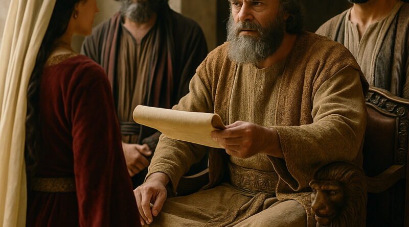 King Ahasuerus issues a decree concerning Queen Vashti in the Persian royal court.