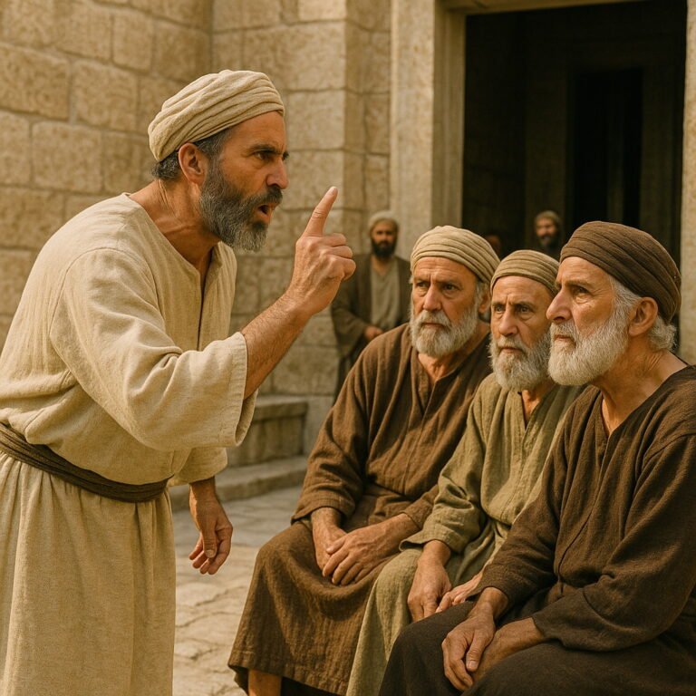 Nehemiah rebuking the leaders in Jerusalem for neglecting the house of God.