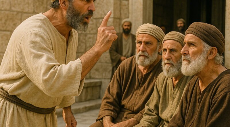 Nehemiah rebuking the leaders in Jerusalem for neglecting the house of God.