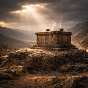 A symbolic biblical scene representing God’s righteous judgment and sovereign authority as described in Psalm 75.