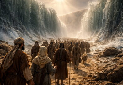 Israelites crossing the Red Sea on dry ground reflecting Psalm 114