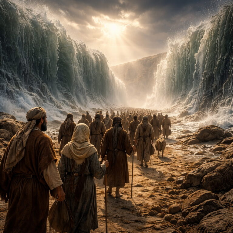 The Sea Fled Before the LORD - Holy Bible | Evangelium Of Grace Israelites crossing the Red Sea on dry ground reflecting Psalm 114