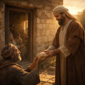 Righteous man showing generosity in ancient Israel reflecting Psalm 112