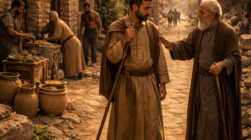 Biblical crossroads scene showing humility, wisdom, and God directing steps in Proverbs 16