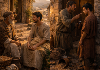 Contrasting righteous and wicked daily life in a biblical village reflecting Proverbs 10 through wisdom, speech, and diligence