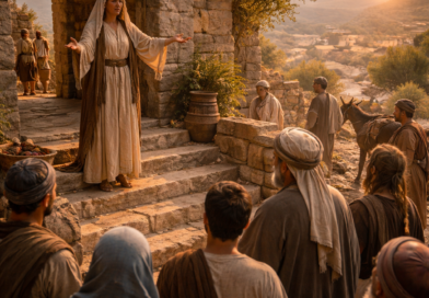 Wisdom calling publicly at an ancient city gate in Proverbs 8, inviting people to truth, understanding, and life