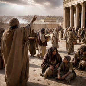 Prophetic scene near ancient Jerusalem showing empty worship, injustice, and the call to repentance in Isaiah 1