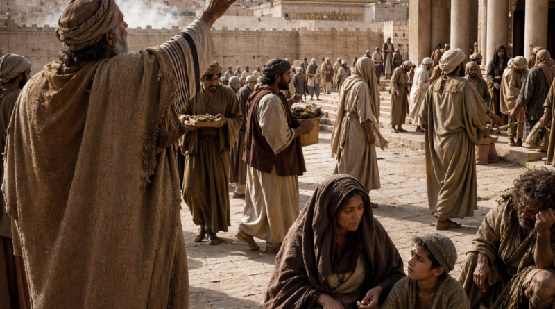 Prophetic scene near ancient Jerusalem showing empty worship, injustice, and the call to repentance in Isaiah 1