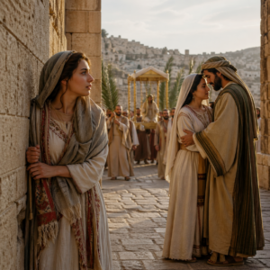 Bride seeking and finding her beloved in a biblical-era setting, inspired by Song of Solomon 3