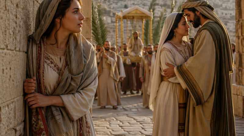Bride seeking and finding her beloved in a biblical-era setting, inspired by Song of Solomon 3
