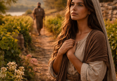 Biblical-era woman in a vineyard reflecting the longing and covenant love of Song of Solomon 1