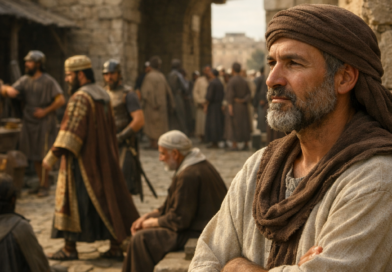 Wise man observing authority and injustice in a biblical city, reflecting the message of Ecclesiastes 8