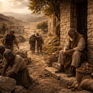 Biblical-era figures facing oppression, loneliness, and companionship, reflecting the message of Ecclesiastes 4