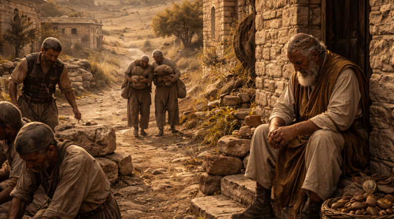 Biblical-era figures facing oppression, loneliness, and companionship, reflecting the message of Ecclesiastes 4