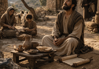 Ancient biblical scene showing humility, daily provision, and trust in God’s pure word inspired by Proverbs 30