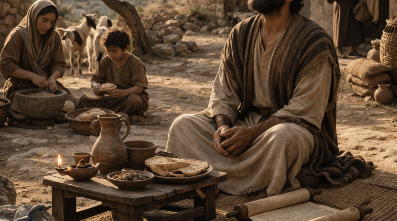 Ancient biblical scene showing humility, daily provision, and trust in God’s pure word inspired by Proverbs 30