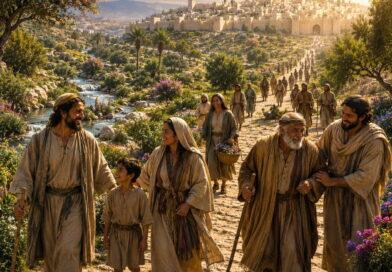 The redeemed traveling on the Highway of Holiness through a restored land in Isaiah 35.
