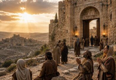 Ancient fortified city at dawn symbolizing perfect peace and refuge in the Lord from Isaiah 26