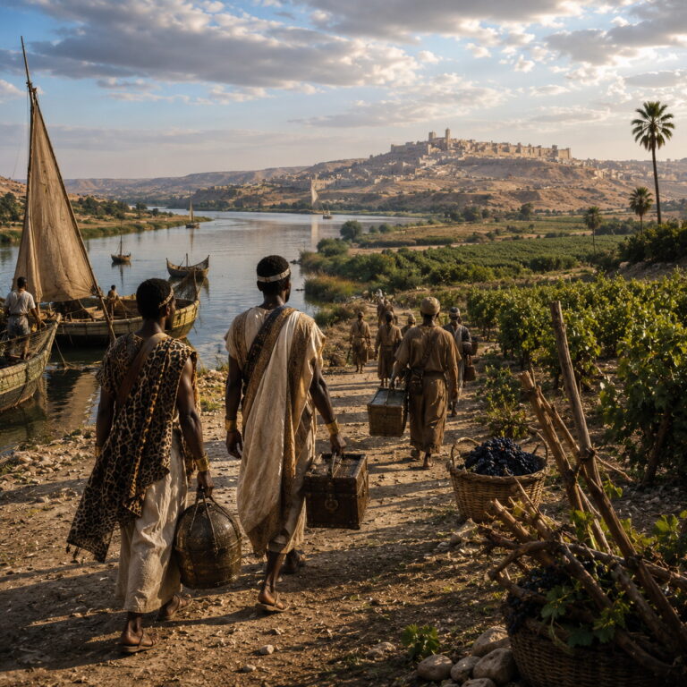 Ancient messengers from a distant land traveling by river toward Zion in the context of Isaiah 18.
