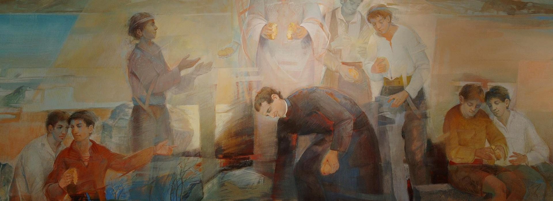 And he commanded the people to sit down on the ground: and he took the seven loaves, and gave thanks, and brake, and gave to his disciples to set before them; and they did set them before the people.
